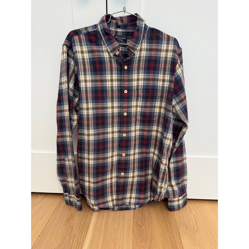 Abercrombie & Fitch Mens Slim plaid flannel button up shirt size Large